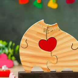 eCraftIndia Brown & Red Wooden Cats Couple Puzzle Showpiece-image-44