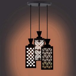 Gojeeva Black & White Textured Wooden Square Shaped Ceiling Lamp-picture-22