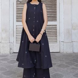 Anni Designer Geometric Printed Round Neck Sleeveless A-Line Kurta With Palazzos-10