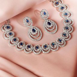 Atasi International Rhodium-Plate American Diamond Stone Studded Jewellery Set-image-95