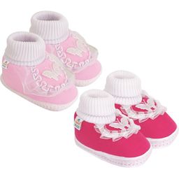 Neska Moda 12 To 18 Month Non Slip Baby Girls Pack of 2 Pair Soft Cotton Butterfly Frill Booties (Toe to Heel Length - 14 cm, Baby Pink, Rani)-image-91