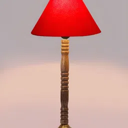 Devansh Red & Beige Frustum Shaped Wooden Table Lamp-34
