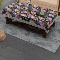 Kuber Industries Black & Green Floral Waterproof 4-Seater Rectangle Table Cover-45