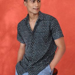 Sangria Men Comfort Fit Spread Collar Floral Printed Cotton Casual Shirt-image-77