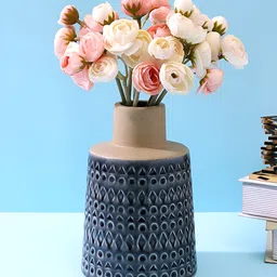 Myntra Elegant Homes Blue & Beige Geometric Designed Ceramic Vase-image-34