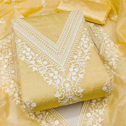 HERE&NOW Floral Embroidered Thread Work Chanderi Cotton Unstitched Dress Material-image-52