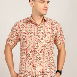 Label Ceres Men Classic Fit Spread Collar Floral Printed Cotton Casual Shirt-picture-6