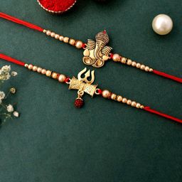 Ascension 2 Pcs Beaded Brother Rakhi With Fridge Magnet & Roli Tilak Gift Set-35