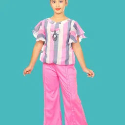 HSS TRENDS Kids-Unisex Pink Poly Georgette Clothing Set-image-63