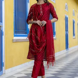 VredeVogel Woven Design Regular Chanderi Silk Straight Kurta With Trouser With Dupatta-19