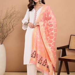 SAHASIKA Floral Yoke Design V-Neck Sequinned Straight Kurta With Trousers & Dupatta-picture-17