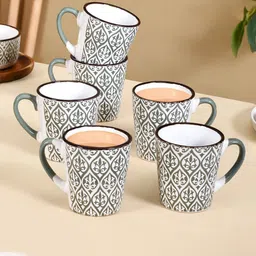 Nestasia Green & White Crafted Ceramics Textured Ceramic Matte Cups Set of Cups and Mugs-57