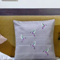 Mid July Home Grey & Purple Embroidered Velvet Square Cushion Covers-image-12