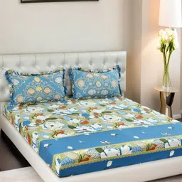 Innovative Edge Blue Floral 160 TC King Bedsheet with 2 Pillow Covers-image-21