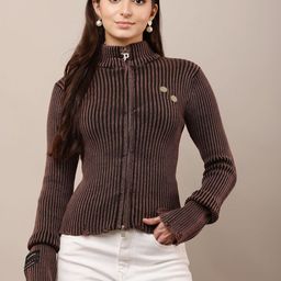 NoBarr Women Mock Collar Ribbed Cotton Cardigan-image-39