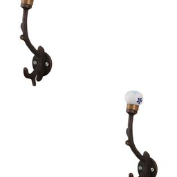 IndianShelf Blue & White 2 Pieces Ceramic Tiny Tree Wall Hangings Coat Hooks-image-72