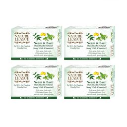 NATURE LEAGUE Set of 4 Neem & Basil Handmade Natural Soap with Vitamin E - 100 g each-0