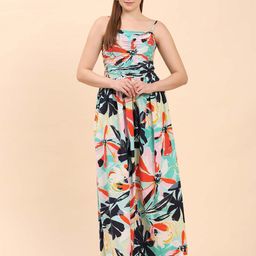 Aanandini Women Floral Printed Shoulder Straps Pure Cotton Fit & Flare Maxi Dress-image-41