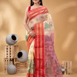 DESH BIDESH Woven Design Pure Cotton Handloom Taant Saree-image-85