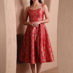 OBSHIVKA Ethnic Motifs Jacquard Fit & Flare Midi Dress-image-65