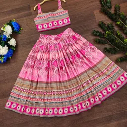 BAESD Girls Printed Mukaish Foil Print Ready to Wear Lehenga & Blouse With Dupatta-picture-18