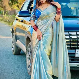 VRAGI Solid Pure Chiffon Saree with Embroidered Stitched Blouse-29