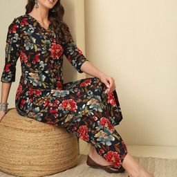 Anouk Floral Printed V Neck Kurta With Palazzos-55
