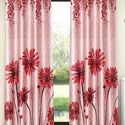 Home Sizzler Red & White Set of 2 Floral Window Curtain-22