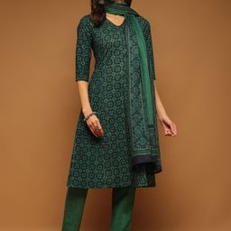 Anouk Floral Printed V-Neck Pure Cotton Kurta With Trousers & Dupatta-image-43
