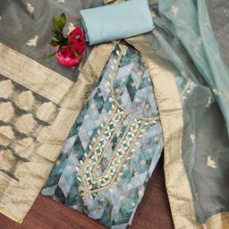 SHADOW & SAINING Floral Woven Design Organza Jacquard Semi-Stitched Dress Material-picture-17