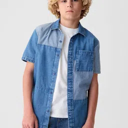 GAP Boys Pure Cotton Denim Patchwork Casual Shirt-image-71