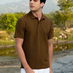 Campus Sutra Men Self Design Polo Collar Cotton T-shirt-image-64