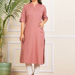 NUNCHII Dusty Rose Solid Cotton Kurti-image-58