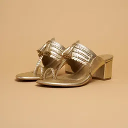 ERIDANI Kolhapuri Tassel Ethnic Block Heel Sandals-58