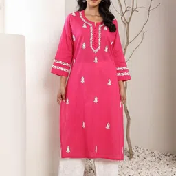 Chowkhat Women Ethnic Motifs Embroidered Chikankari Straight Kurta-42