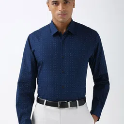 Peter England Men Spread Collar Geometric Printed Cotton Slim Fit Formal Shirt-picture-32