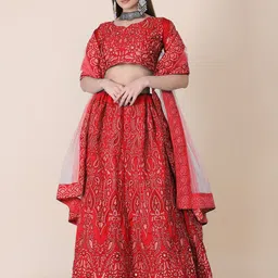 Warthy Ent Embroidered Thread Work Semi-Stitched Lehenga & Blouse With Dupatta-picture-24