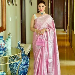 Sitanjali Ethnic Motifs Zari Silk Blend Kanjeevaram Pink Saree-image-93