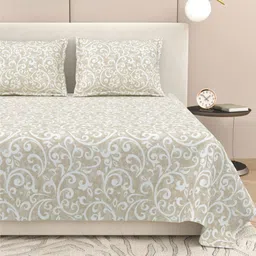 DREAM WEAVERZ Beige & Off White Floral 220 TC Cotton King Bedsheet Set 2.75 m x 2.55 m-image-59