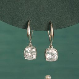Jazz and Sizzle Rhodium-Plated Cubic Zirconia Studded Square Drop Earrings-3