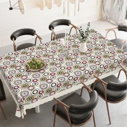 DREAM WEAVERZ White Floral Waterproof 6-Seater Table Cover with Embellished details-7