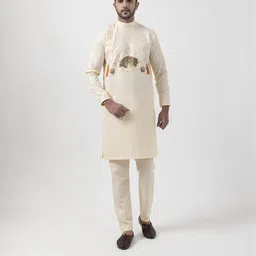 PulseIQ Men Beige Kurtas-image-114