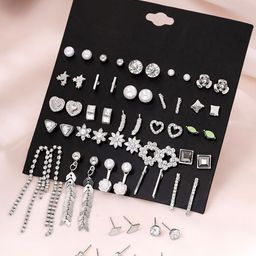 Yellow Chimes Set Of 30 Rhodium-Plated Stone Studded & Beaded Studs & Drop Earrings image 3