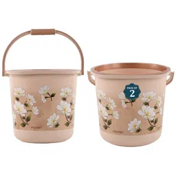 Kuber Industries Brown & White 2 Pieces Floral Printed Bucket 18L-image-78