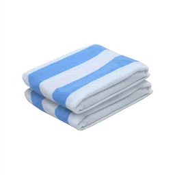 AAZEEM Blue & White 2 Pieces Striped Terry Cotton 150 GSM Bath Towel-image-10