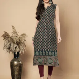 Vbuyz Floral Printed Sleeveless Round Neck Cotton Straight Kurta-image-94