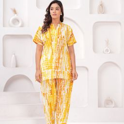 NNAVDHA Tie and Dye Printed Mandarin Collar Short Sleeves Tunic And Trousers-14