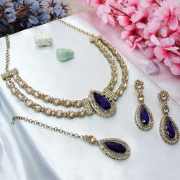VATSALYA creation Alloy Gold- plated Blue Jewellery Set-image-82