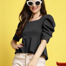 The Roadster Lifestyle Co. Women Square Neck Puff Sleeves Peplum Top-image-82