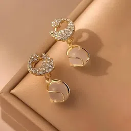 KARISHMA KREATIONS Gold Plated Cubic Zirconia studded &Pearls Beaded Drop Earrings-9
